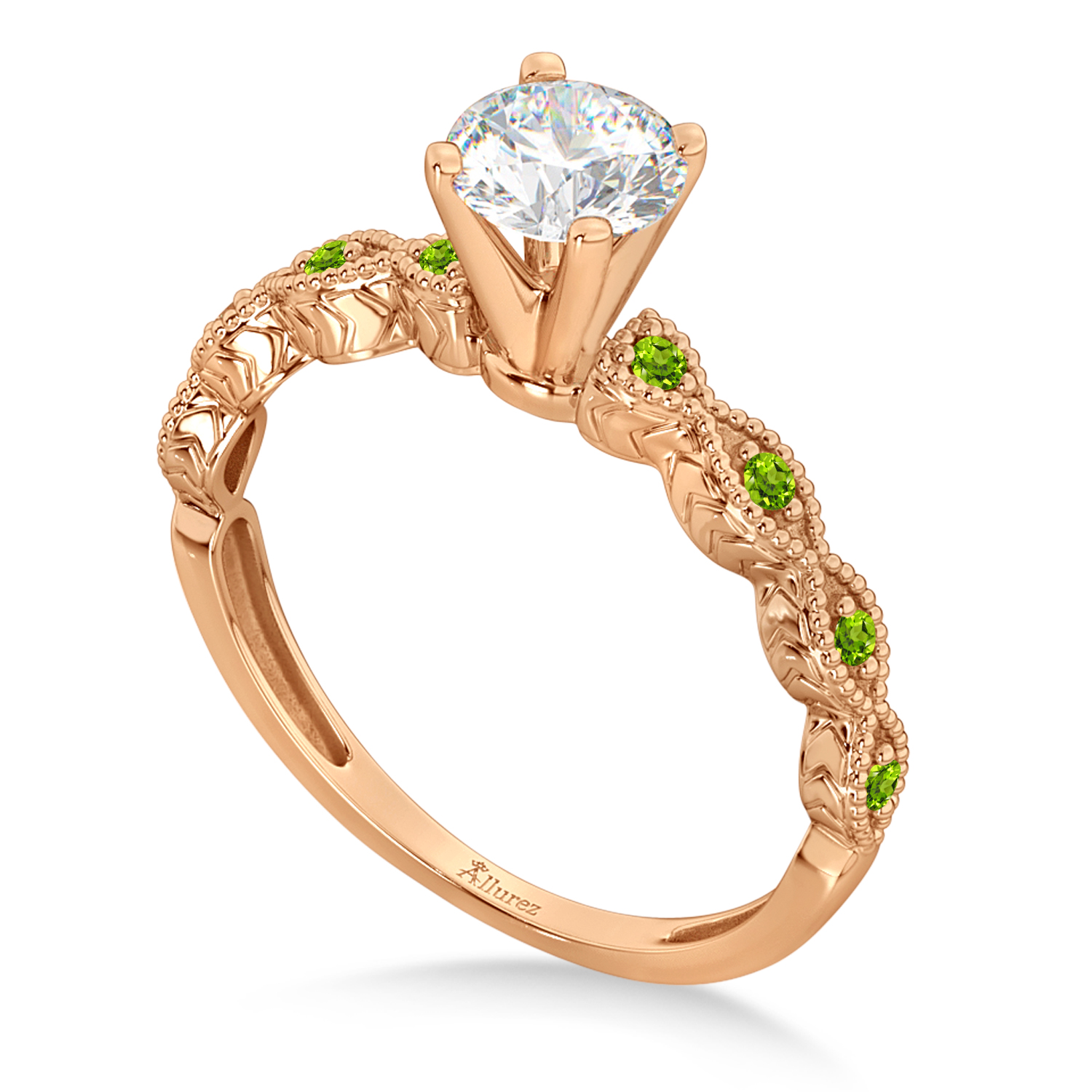 Vintage Marquise Peridot Engagement Ring 14k Rose Gold (0.18ct)