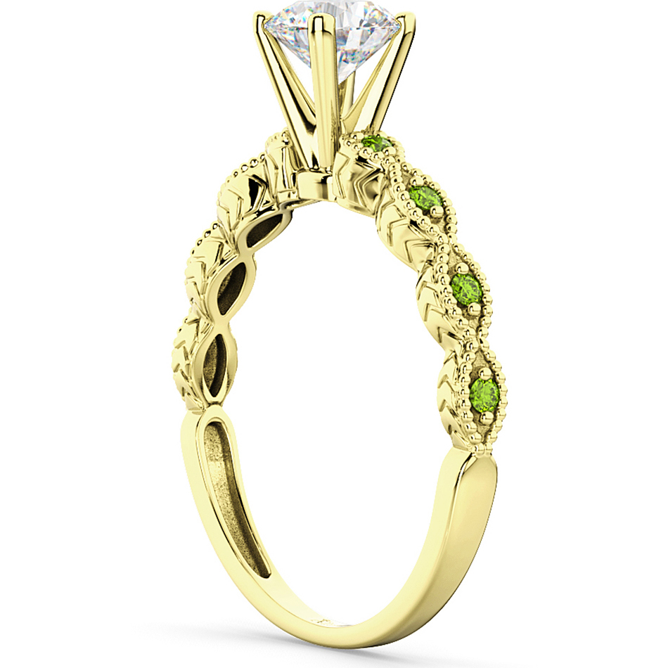 Vintage Marquise Peridot Engagement Ring 14k Yellow Gold (0.18ct)