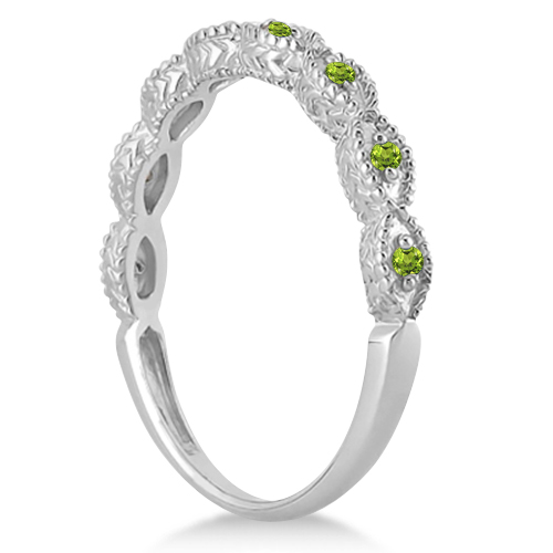 Antique Marquise Shape Peridot Wedding Ring 14k White Gold (0.18ct)