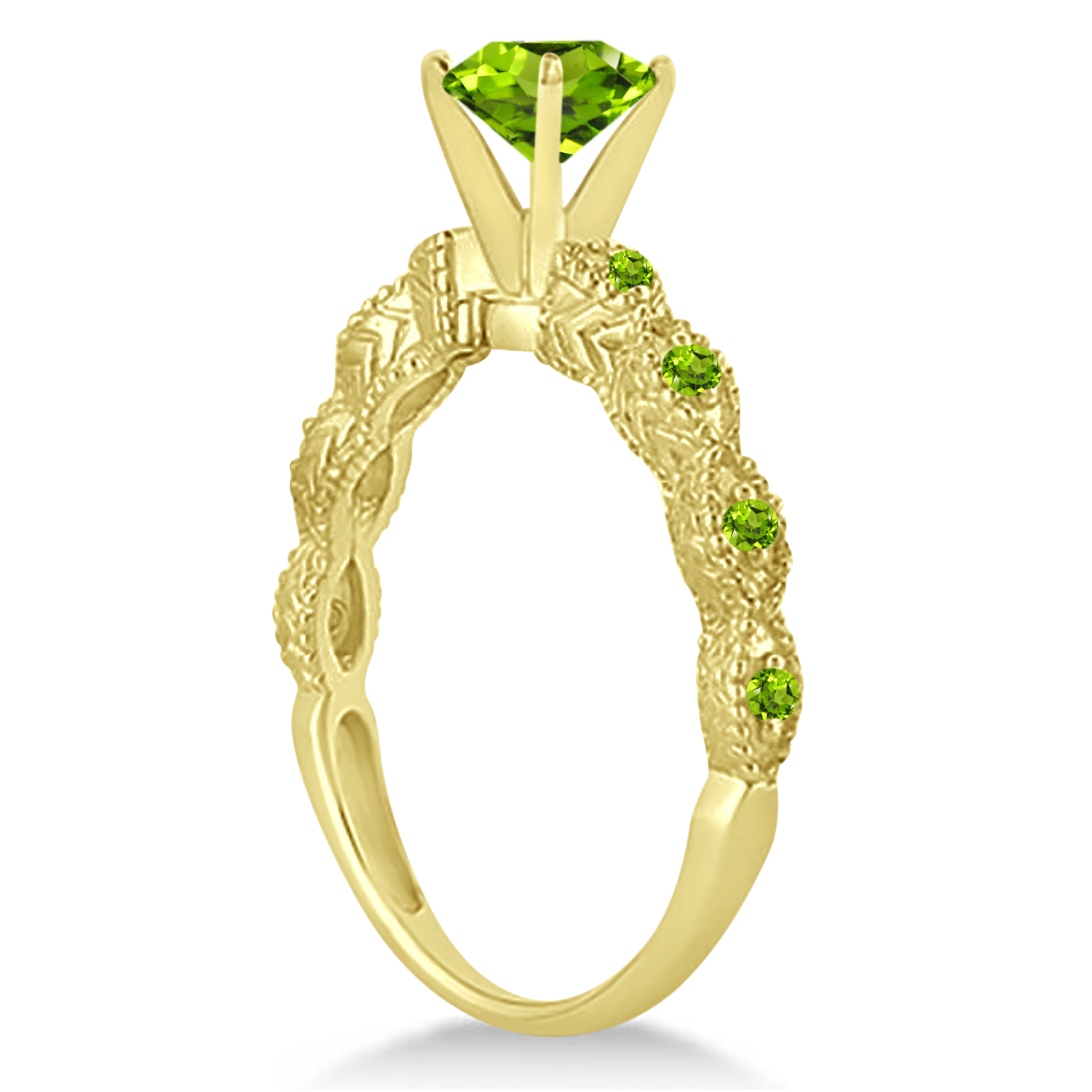 Vintage Style Peridot Engagement Ring 18k Yellow Gold (1.18ct)