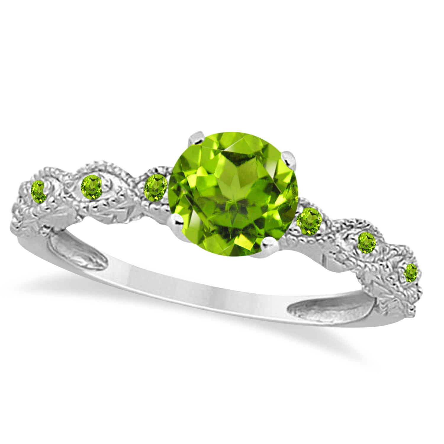 Vintage Peridot Engagement Ring Bridal Set 14k White Gold 1.36ct