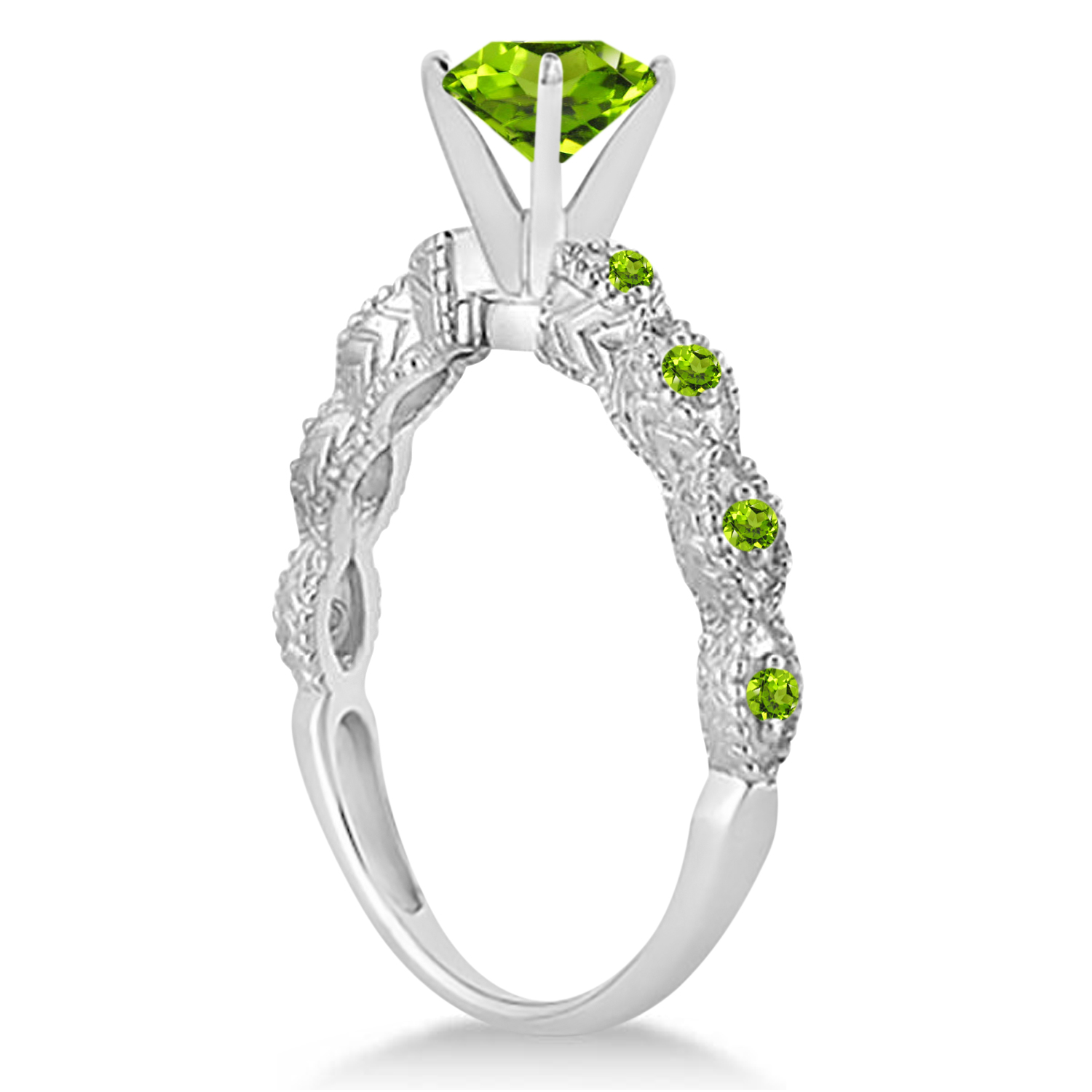Vintage Peridot Engagement Ring Bridal Set 14k White Gold 1.36ct