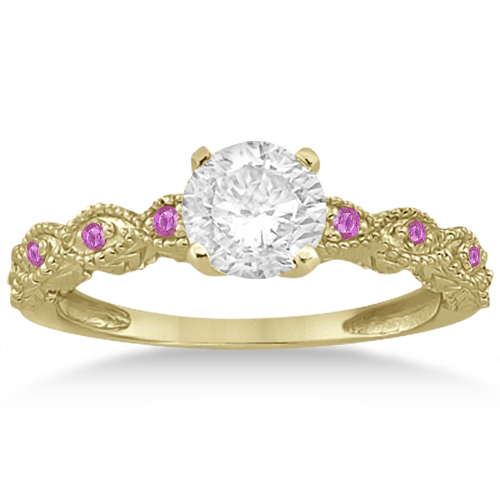 Antique Pink Sapphire Engagement Ring Set 18k Yellow Gold (0.36ct)