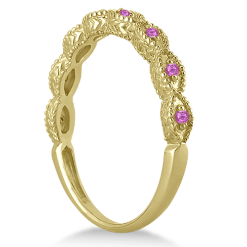 Antique Pink Sapphire Engagement Ring Set 18k Yellow Gold (0.36ct)