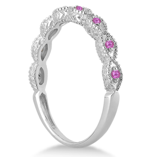 Antique Marquise Pink Sapphire Wedding Ring 14k White Gold (0.18ct)