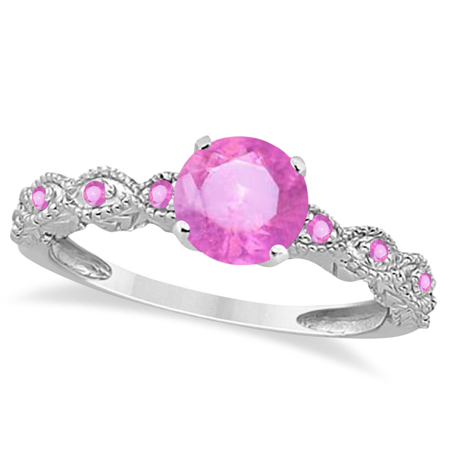 Vintage Style Pink Sapphire Engagement Ring in 14k White Gold (1.18ct)