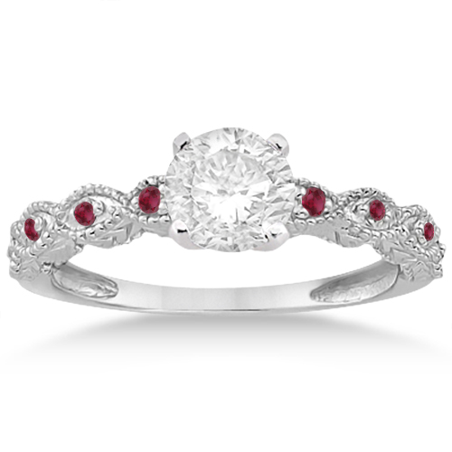 Antique Ruby Engagement Ring and Wedding Ring 14k White Gold (0.36ct)