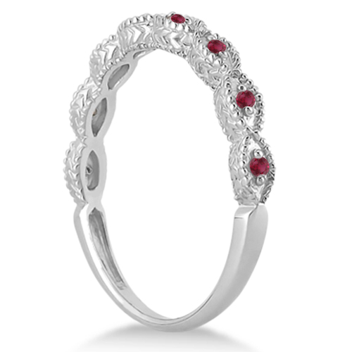 Antique Marquise Shape Ruby Wedding Ring 14k White Gold (0.18ct)