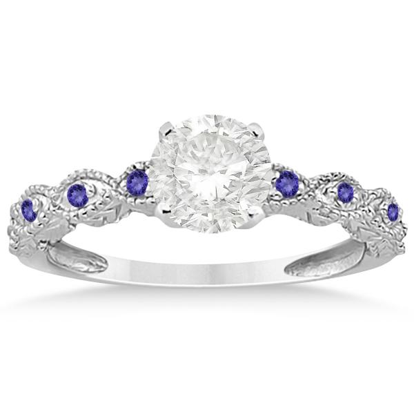 Antique Tanzanite Bridal Set Marquise Shape 14K White Gold