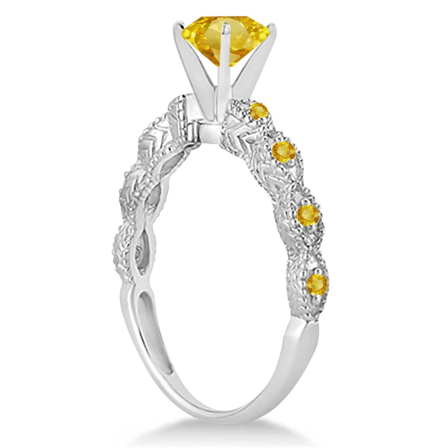 Vintage Style Yellow Sapphire Engagement Ring 14k White Gold (1.18ct)