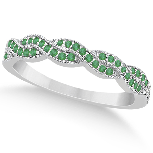 Infinity Style Twisted Emerald Bridal Set Setting 18k W Gold (0.55ct)