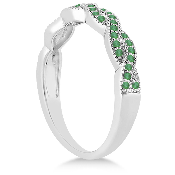 Infinity Style Twisted Emerald Bridal Set Setting 18k W Gold (0.55ct)