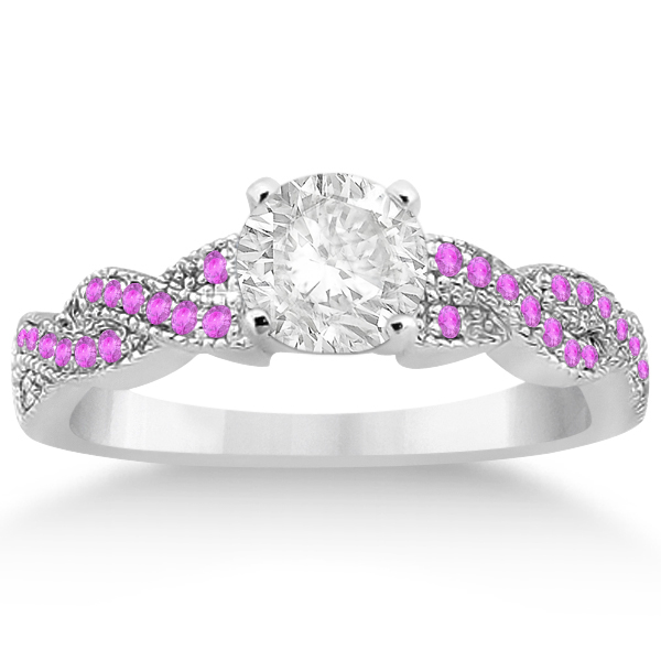 Infinity Twisted Pink Sapphire Bridal Set Setting 14k W Gold (0.55ct)