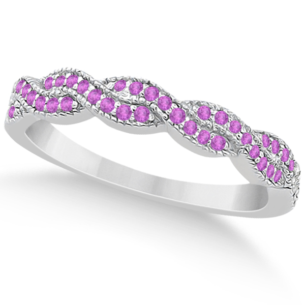 Infinity Twisted Pink Sapphire Bridal Set Setting 14k W Gold (0.55ct)