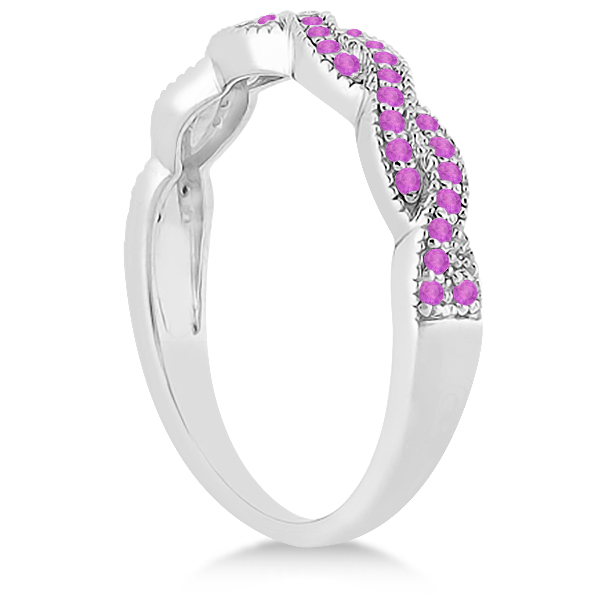 Infinity Twisted Pink Sapphire Bridal Set Setting 18k W Gold (0.55ct)