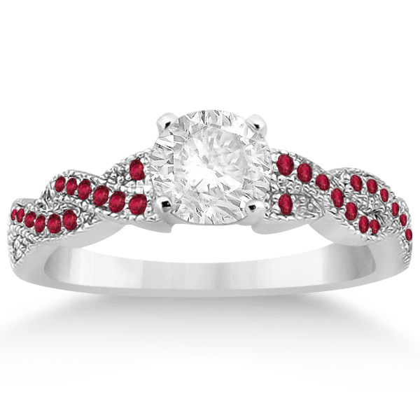 Infinity Style Twisted Ruby Bridal Set Setting 18k W Gold (0.55ct)