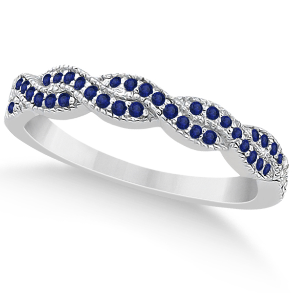 Blue Sapphire Infinity Semi Eternity Wedding Band in Palladium (0.30ct)