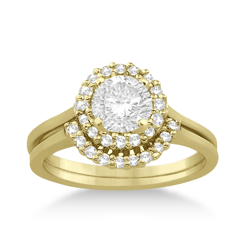 Petite Halo Engagement Ring & Wedding Band 14k Yellow Gold (0.32ct)
