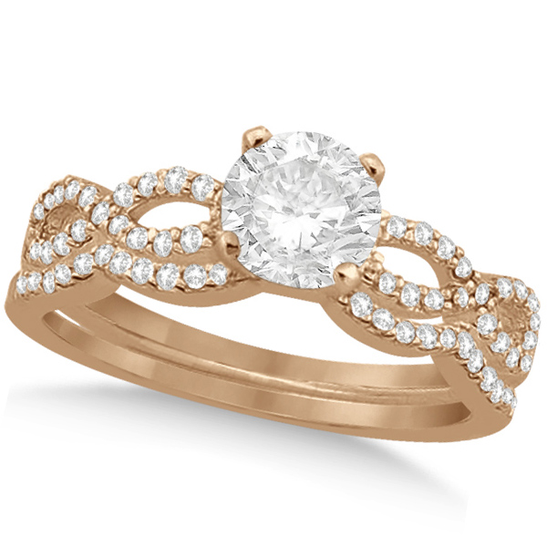 Twisted Infinity Round Lab Grown Diamond Bridal Ring Set 14k Rose Gold (1.63ct)