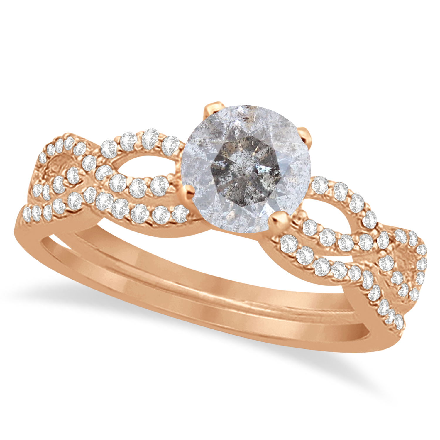 Twisted Infinity Round Salt & Pepper Diamond Bridal Ring Set 14k Rose Gold (1.63ct)