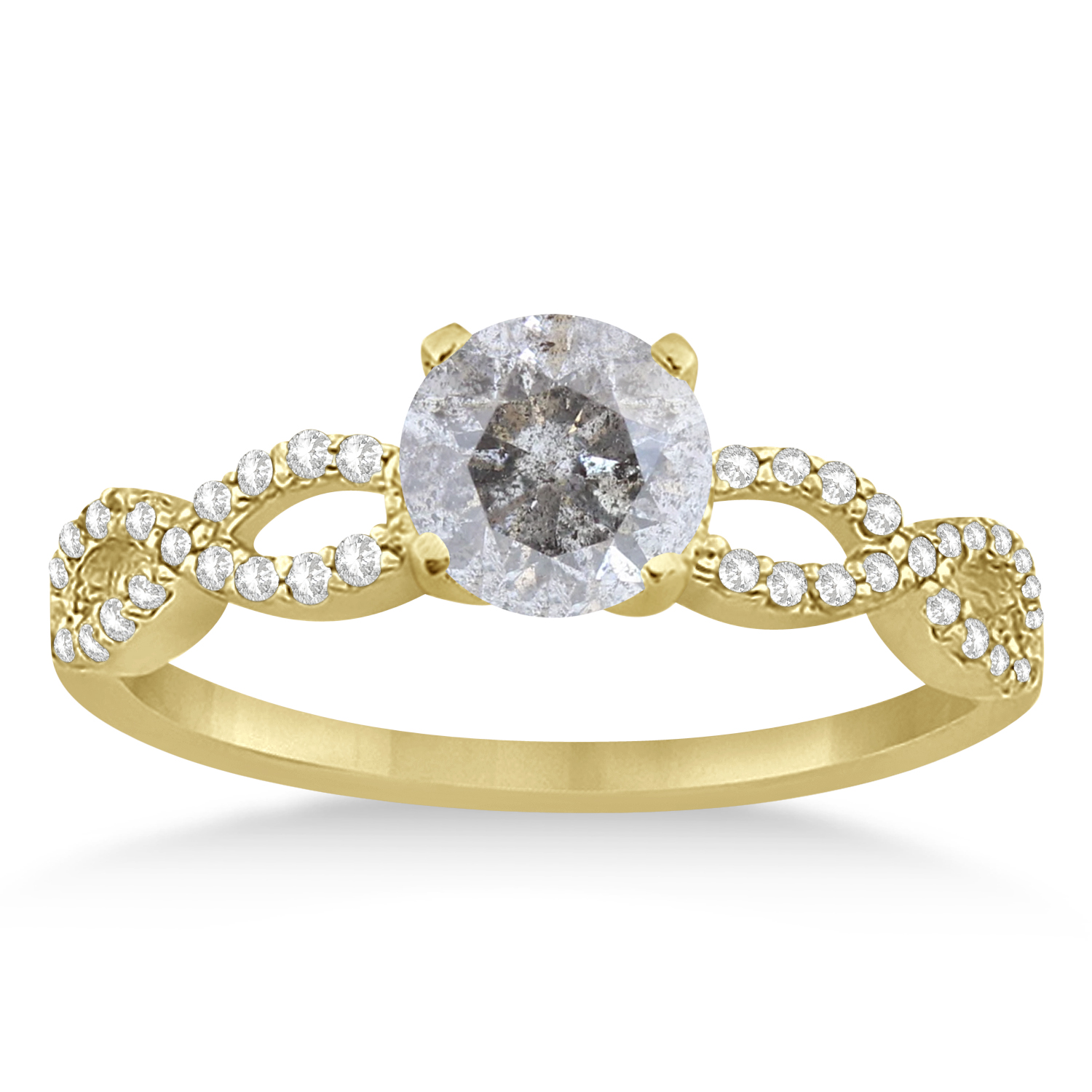 Twisted Infinity Round Salt & Pepper Diamond Bridal Ring Set 14k Yellow Gold (1.63ct)
