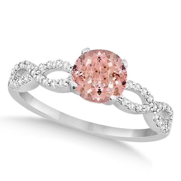 Infinity Style Morganite & Diamond Bridal Set 14k White Gold 1.29ct