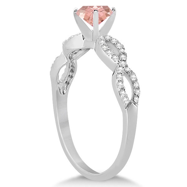Infinity Style Morganite & Diamond Bridal Set 14k White Gold 1.29ct