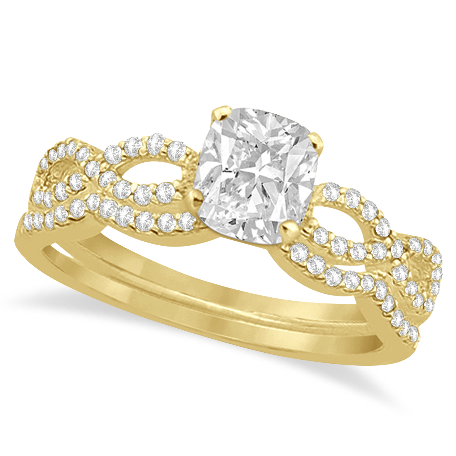 Infinity Cushion-Cut Diamond Bridal Ring Set 18k Yellow Gold (0.63ct)