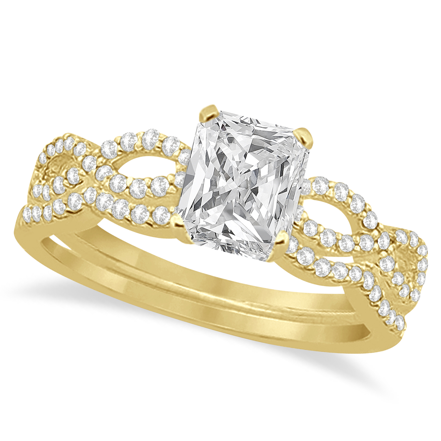 Infinity Radiant-Cut Lab Grown Diamond Bridal Ring Set 14k Yellow Gold (0.88ct)
