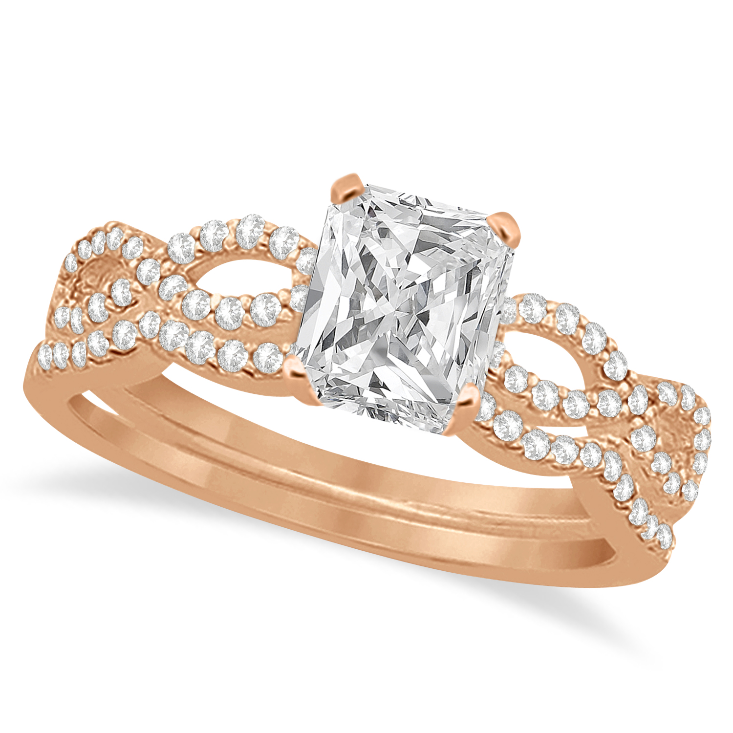 Infinity Radiant-Cut Lab Grown Diamond Bridal Ring Set 14k Rose Gold (1.13ct)