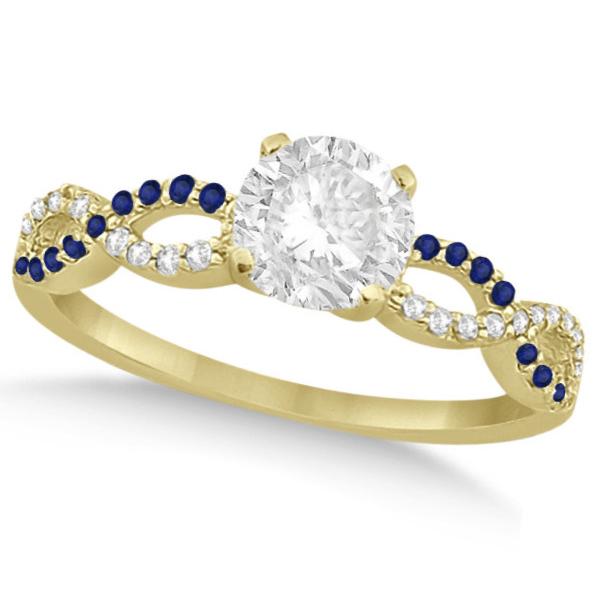 Infinity Round Diamond Blue Sapphire Bridal Set 14k Yellow Gold (1.13ct)