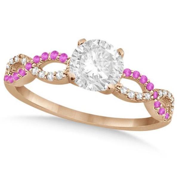 Infinity Round Diamond Pink Sapphire Bridal Set 14k Rose Gold (1.13ct)