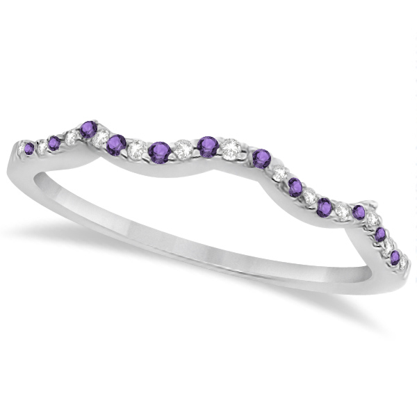 Amethyst & Diamond Heart Infinity Style Bridal Set 14k W Gold 1.74ct
