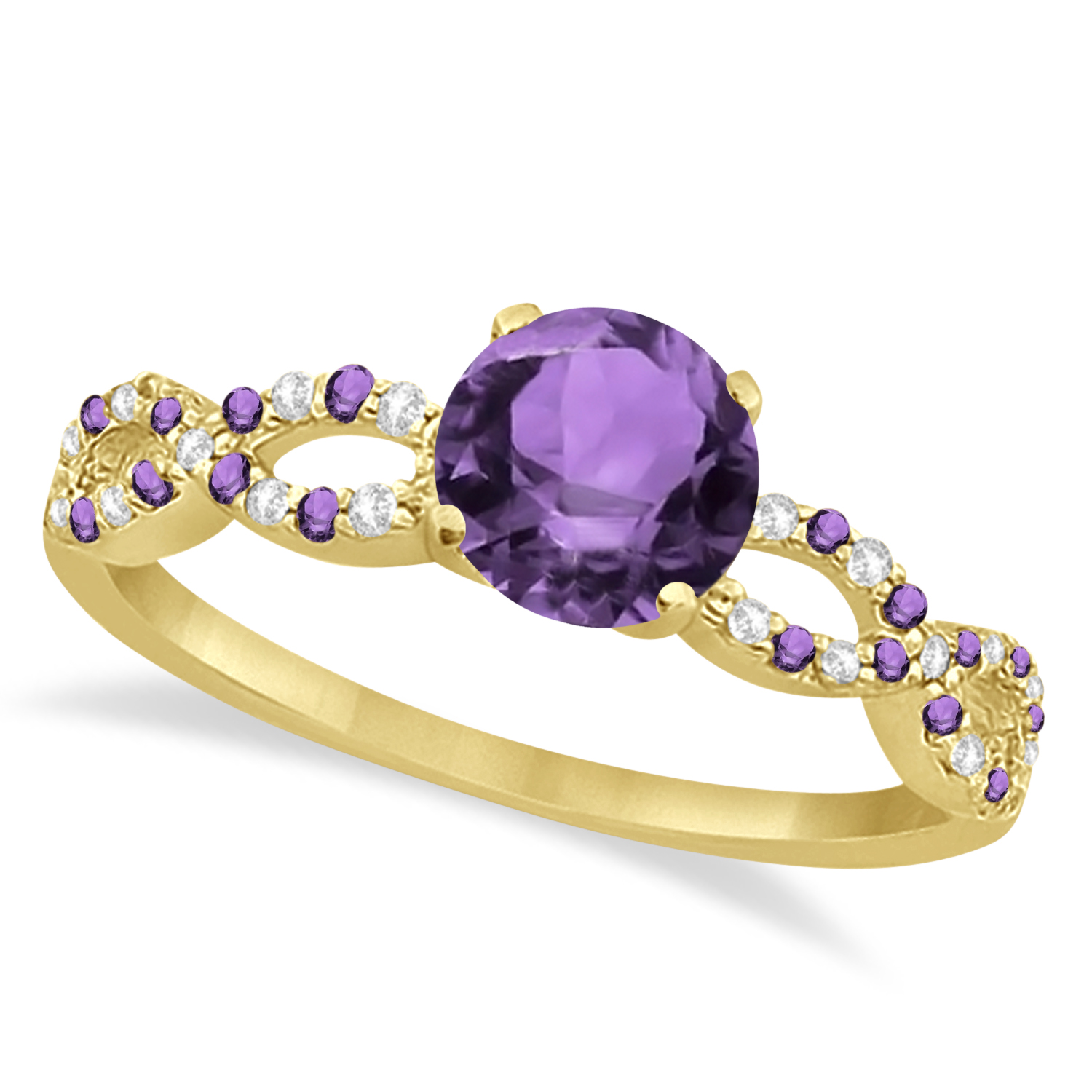 Diamond & Amethyst Infinity Style Bridal Set 14k Yellow Gold 1.94ct