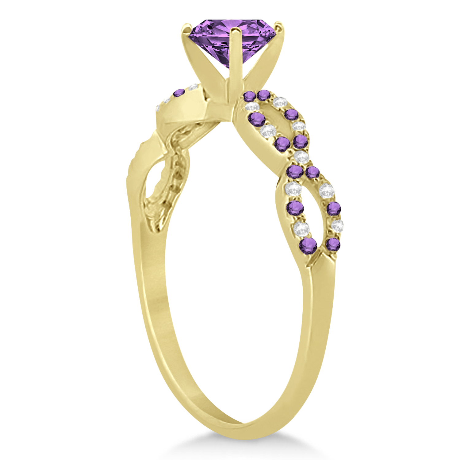 Diamond & Amethyst Infinity Style Bridal Set 14k Yellow Gold 1.94ct