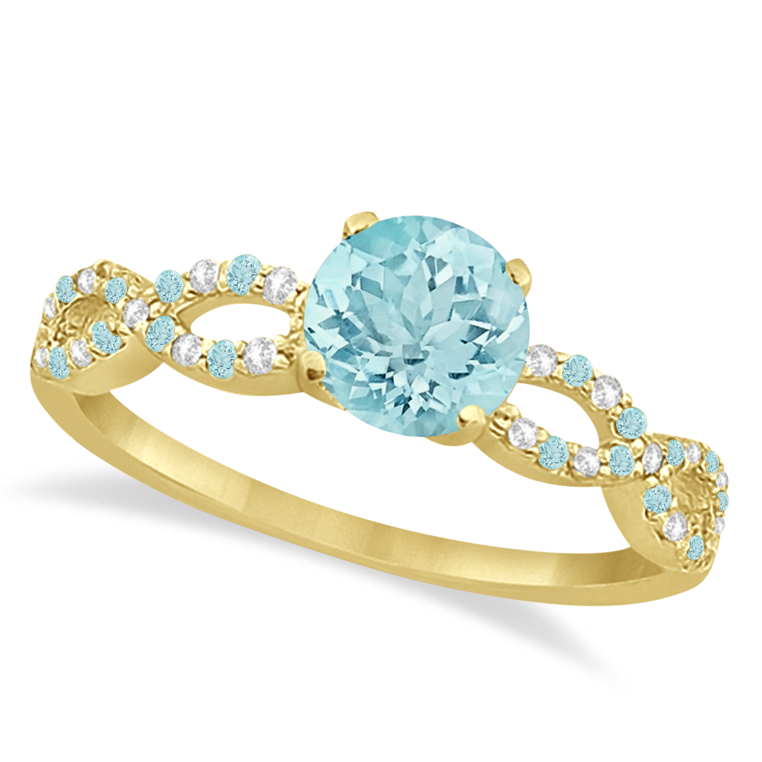 Infinity Style Aquamarine & Diamond Bridal Set 14k Yellow Gold 1.14ct