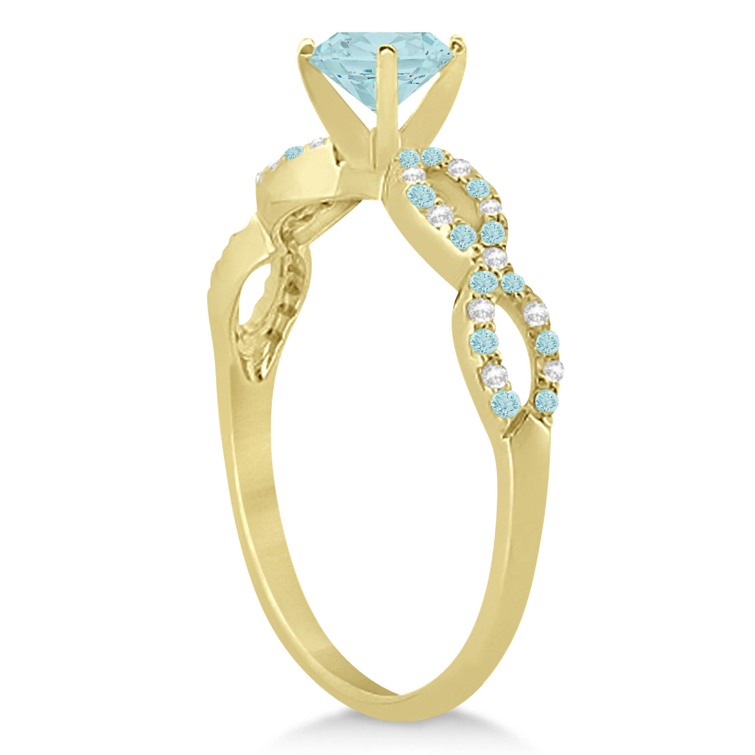 Infinity Style Aquamarine & Diamond Bridal Set 14k Yellow Gold 1.14ct