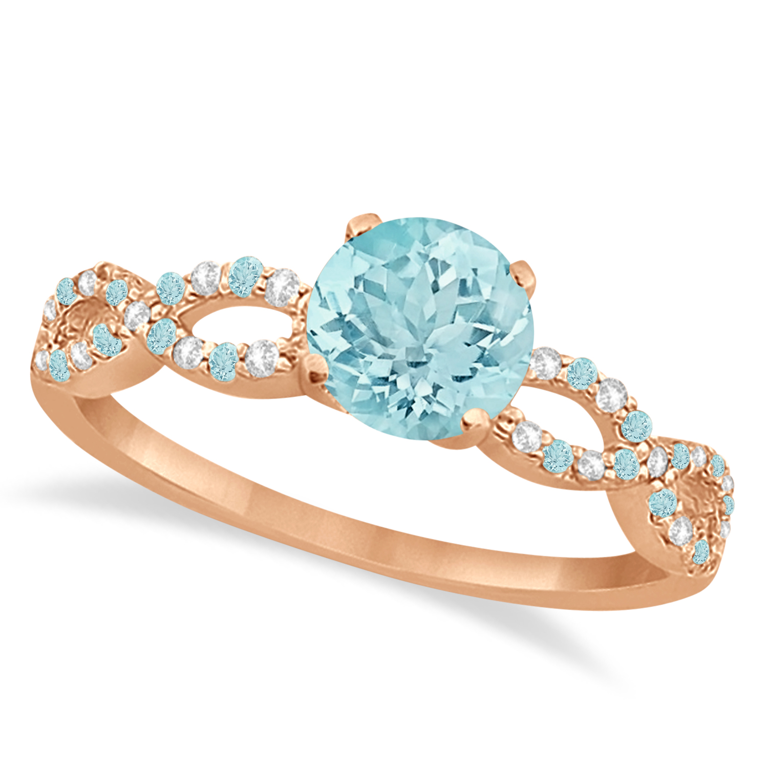 Diamond & Aquamarine Infinity Style Bridal Set 18k Rose Gold 2.24ct