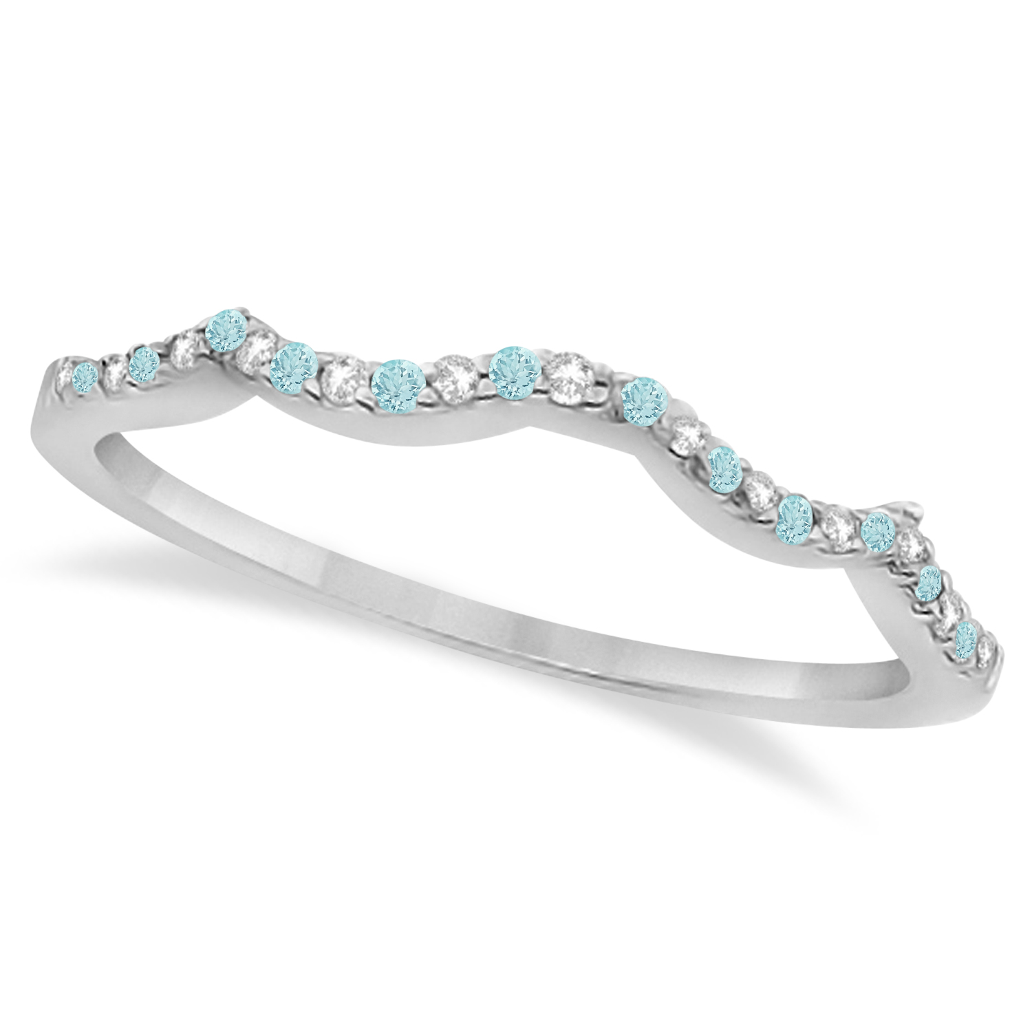Infinity Style Aquamarine & Diamond Bridal Set 18k White Gold 1.14ct