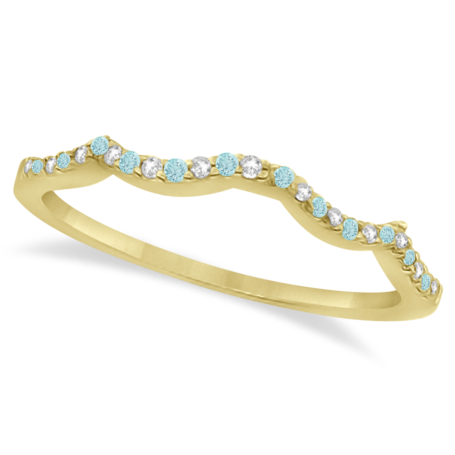 Diamond & Aquamarine Contour Wedding Band 18k Yellow Gold 0.24ct