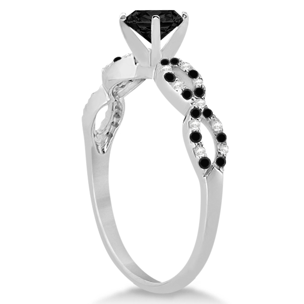 Infinity Style Black Diamond & Diamond Bridal Set 14k White Gold 0.85ct