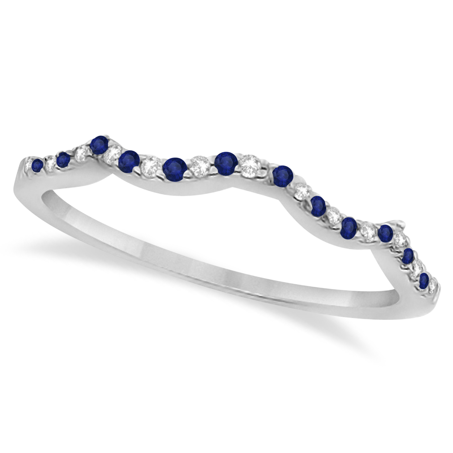 Infinity Style Blue Sapphire & Diamond Bridal Set Palladium 1.29ct