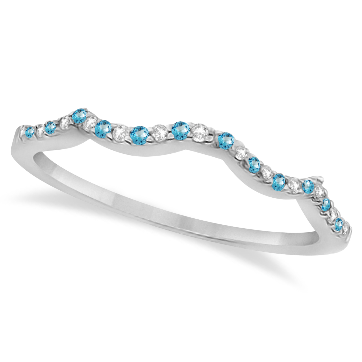 Infinity Style Blue Topaz & Diamond Bridal Set 14k White Gold 1.29ct