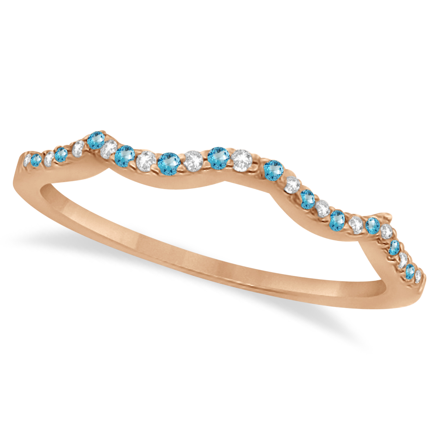Diamond & Blue Topaz Infinity Style Bridal Set 18k Rose Gold 2.19ct