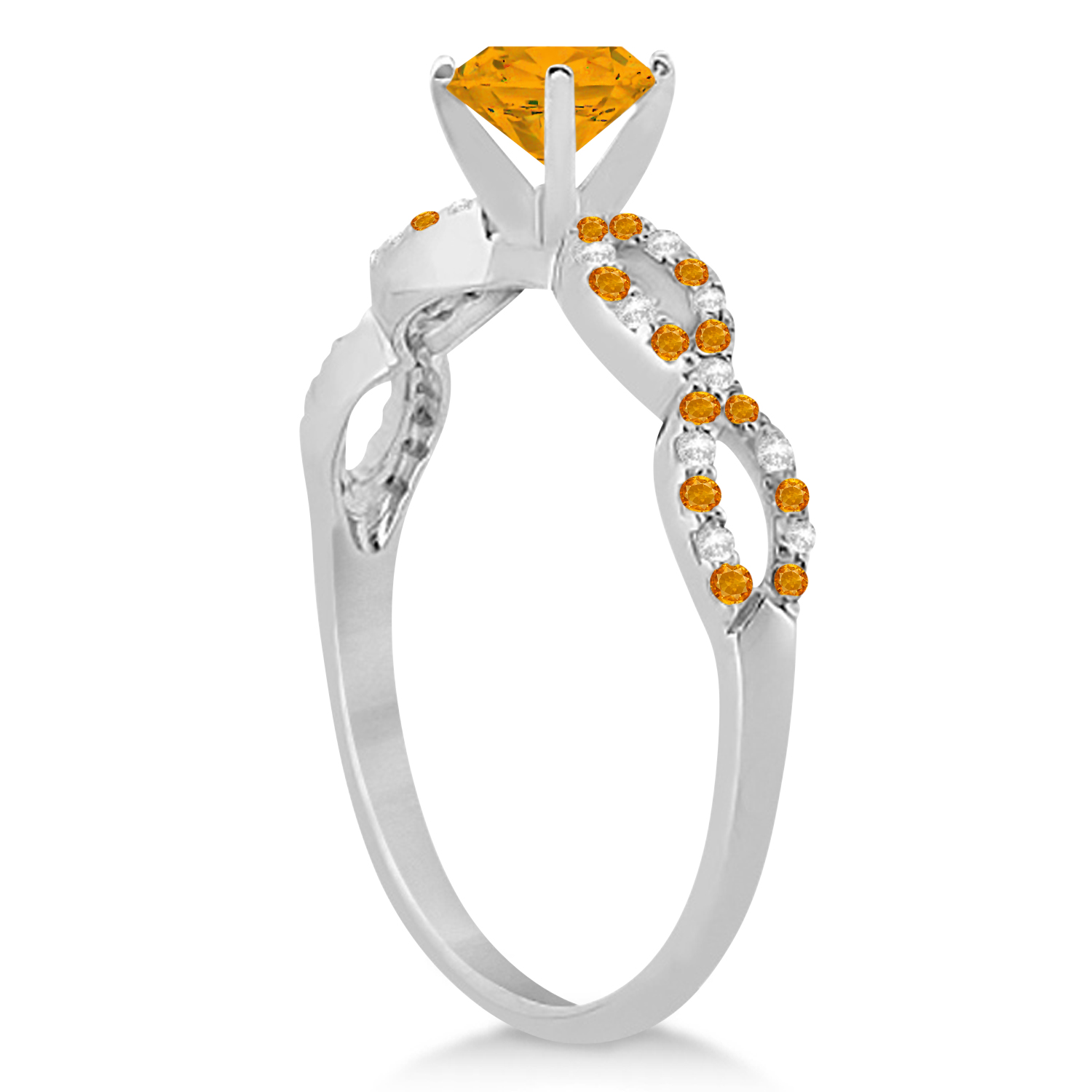 Infinity Diamond & Citrine Engagement Ring 14K White Gold 1.05ct