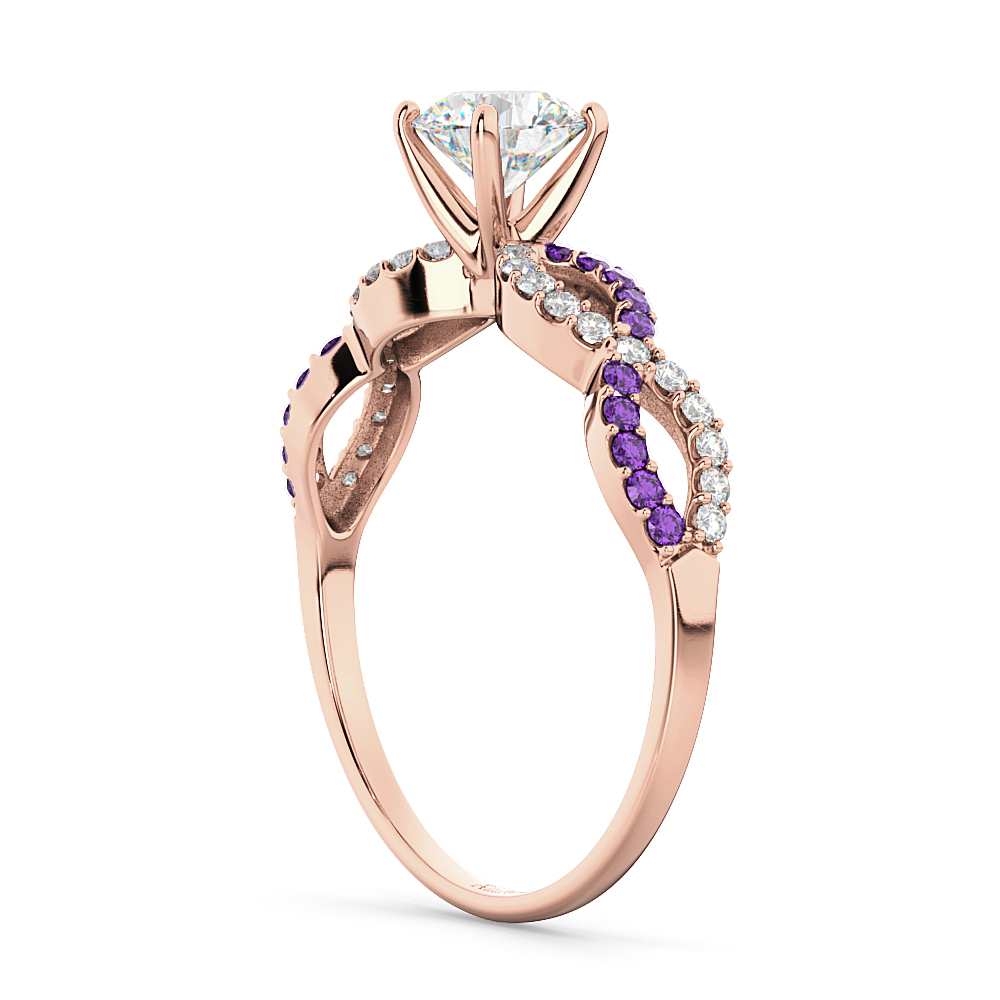 Infinity Diamond & Amethyst Engagement Ring in 14k Rose Gold (0.21ct)