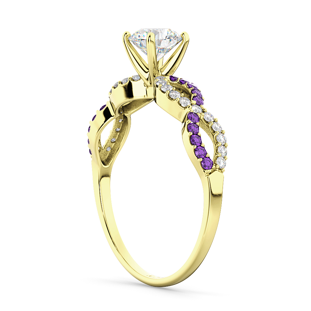 Infinity Diamond & Amethyst Engagement Ring in 14k Yellow Gold (0.21ct)
