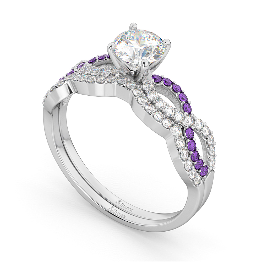 Infinity Diamond & Amethyst Engagement Bridal Set in Platinum (0.34ct)