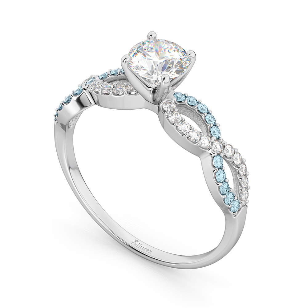 Infinity Diamond & Aquamarine Engagement Ring in 18k White Gold (0.21ct)