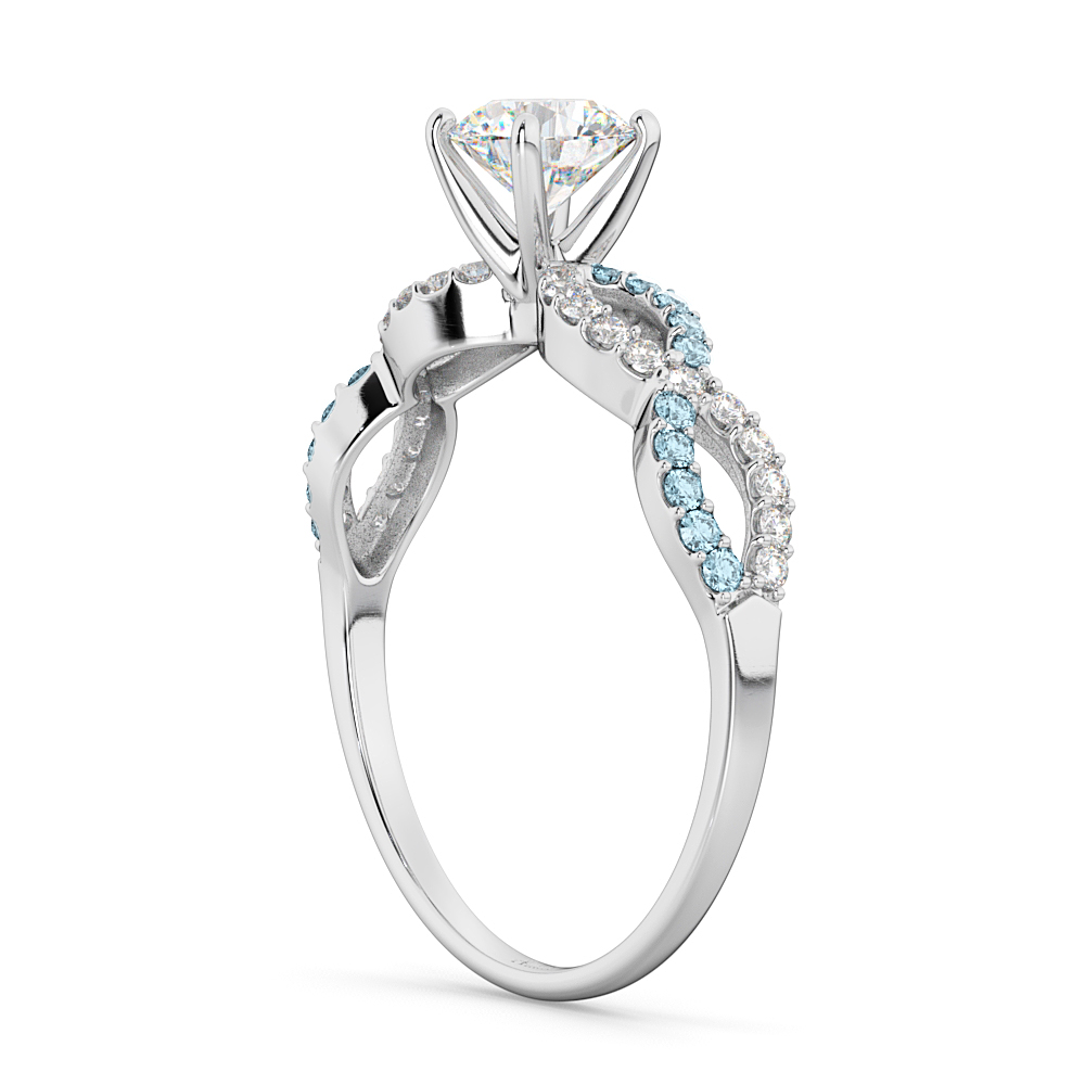 Infinity Diamond & Aquamarine Gemstone Engagement Ring Platinum (0.21ct)